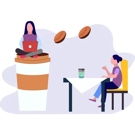 Duas garotas tomando café  Ilustração