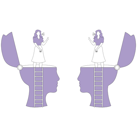 Duas mulheres em grandes cabeças humanas discutindo  Ilustração