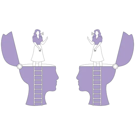 Duas mulheres em grandes cabeças humanas discutindo  Ilustração