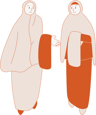 Duas mulheres muçulmanas usando mukenas  Ilustração