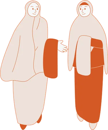 Duas mulheres muçulmanas usando mukenas  Ilustração
