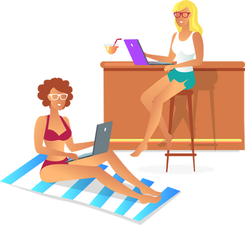 Duas mulheres no laptop  Ilustração