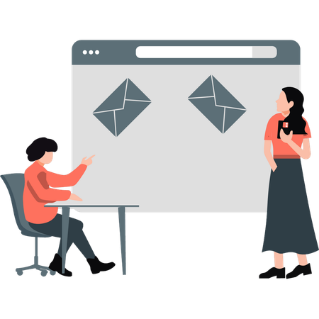 Duas mulheres se comunicando sobre e-mails  Illustration