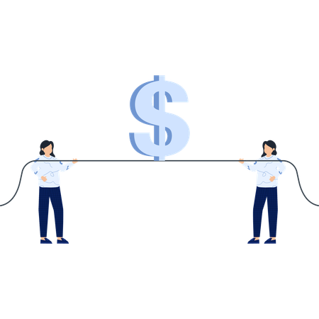 Duas mulheres segurando uma corda com um símbolo de dólar  Ilustração