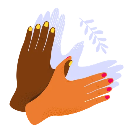 Duas palmas de diferentes nacionalidades dobradas na figura de uma pomba  Ilustração