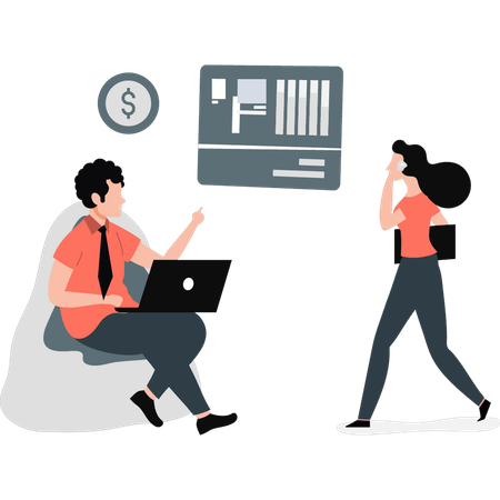 Duas pessoas reportando a partir de seus dispositivos  Illustration