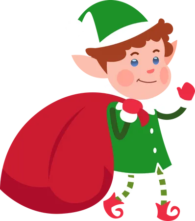 Duende de natal com presente  Ilustração