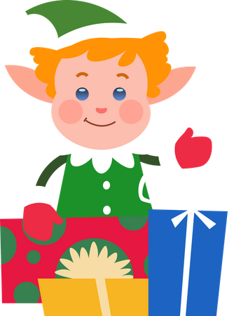 Duende de natal com presente  Ilustração