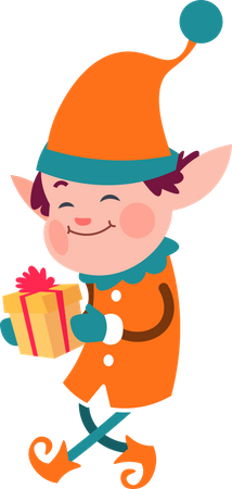 Duende de natal com presente  Ilustração