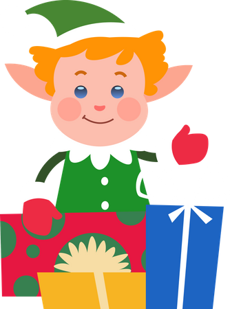 Duende navideño con regalo  Ilustración