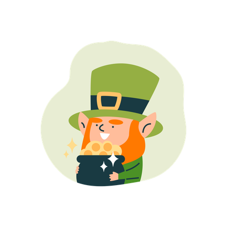 Duende y olla de oro para el día de San Patricio  Ilustración