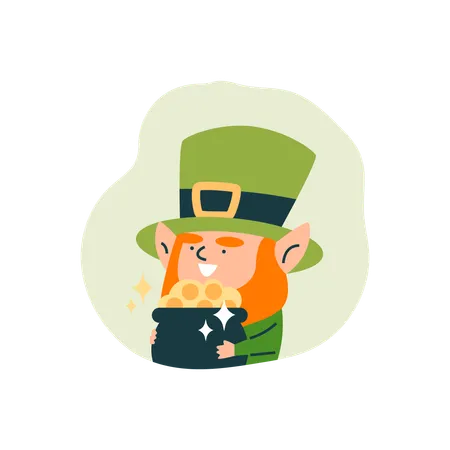 Duende y olla de oro para el día de San Patricio  Ilustración