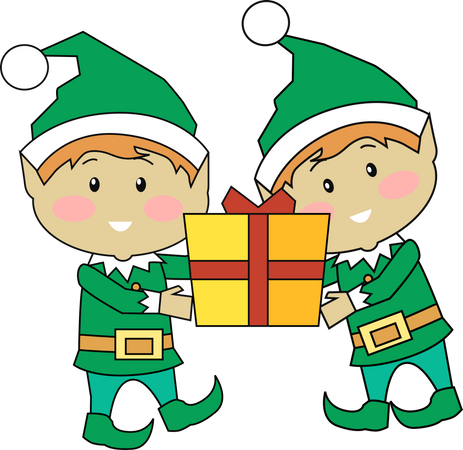 Elfos de Natal segurando uma caixa de presente  Ilustração