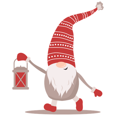 Duendes navideños escandinavos sosteniendo lámpara  Ilustración