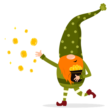 Duendes sosteniendo bolsa de monedas  Ilustración