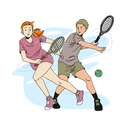 Duet playing tennis  Illustration