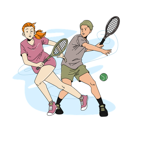Dueto jogando tênis  Ilustração
