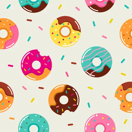 Dulce verano de patrones sin fisuras con ilustraciones de donuts  Ilustración