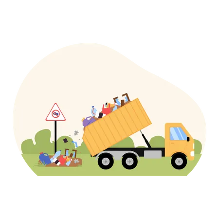 Dump truck dumping waste directly into landfills Illustration