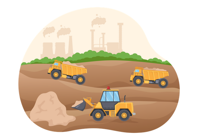 Dumper truck excavating soil from land Illustration