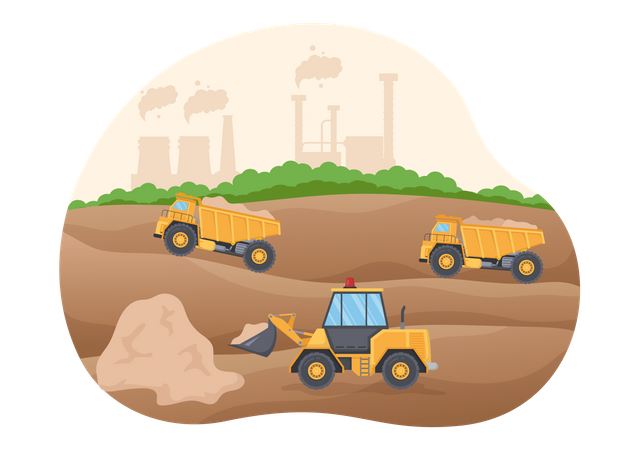 Dumper truck excavating soil from land  Illustration