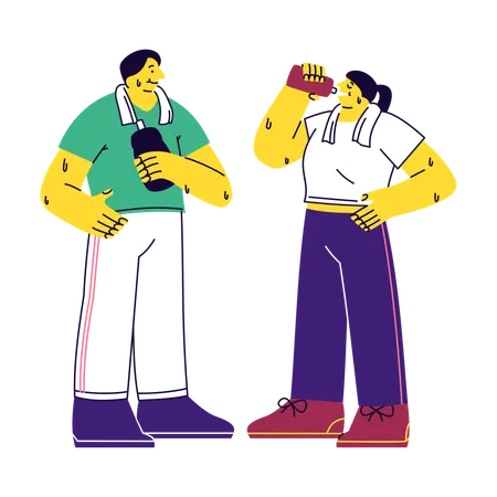 Duo Holding Drink Bottle  Illustration