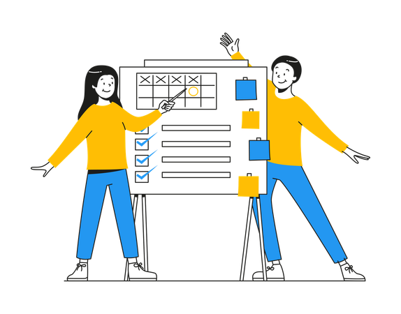Duo präsentiert Geschäftsstrategie  Illustration