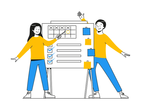 Duo präsentiert Geschäftsstrategie  Illustration