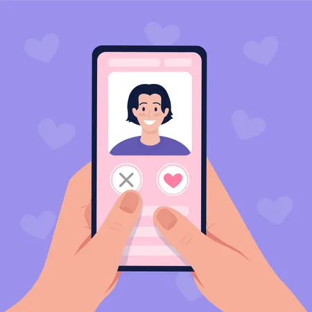 Durch Profile in einer Dating-App scrollen  Illustration