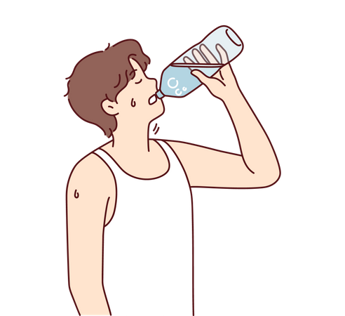 Durstiger Junge trinkt Wasser aus der Wasserflasche  Illustration