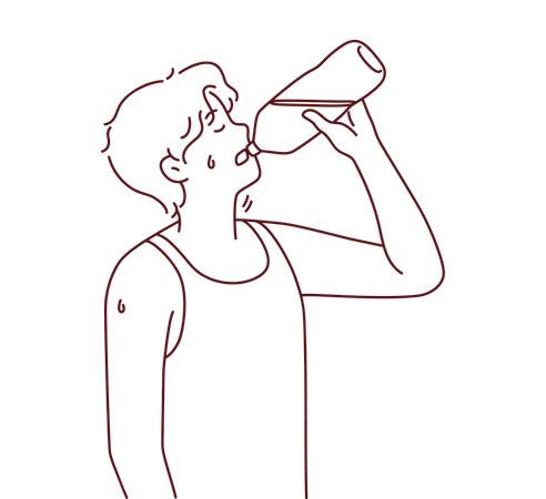 Durstiger Junge trinkt Wasser aus der Wasserflasche  Illustration