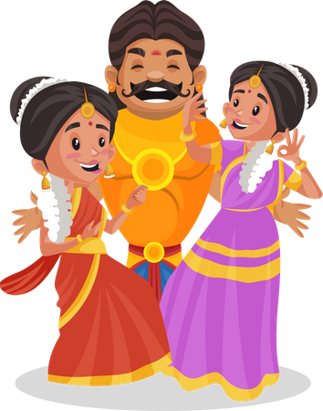 Duryodhana steht mit seinen Frauen  Illustration