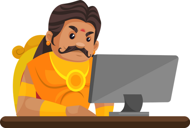 Duryodhana trabalhando no laptop  Ilustração