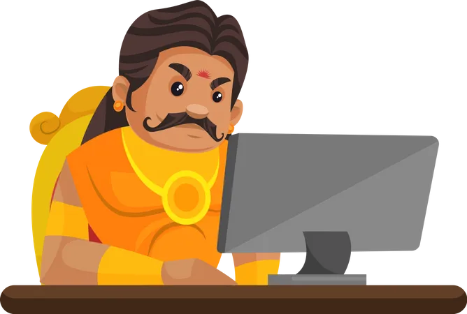 Duryodhana working on laptop  Illustration