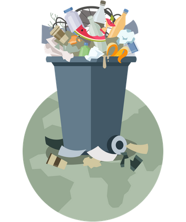 Dustbin full of garbage  イラスト