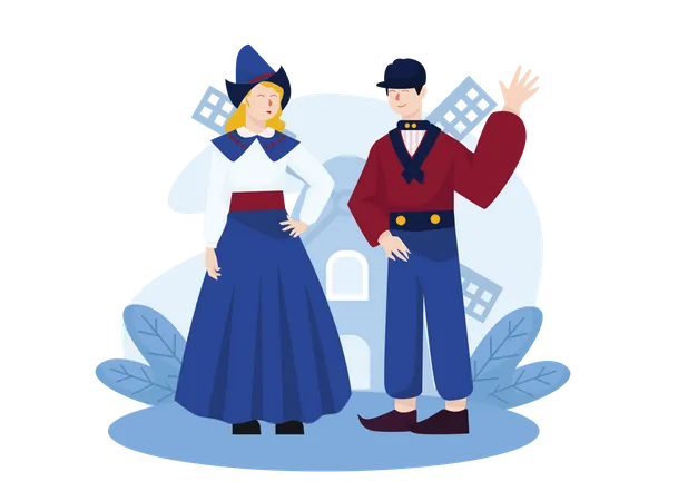 Dutch Couple in traditional clothes  Illustration