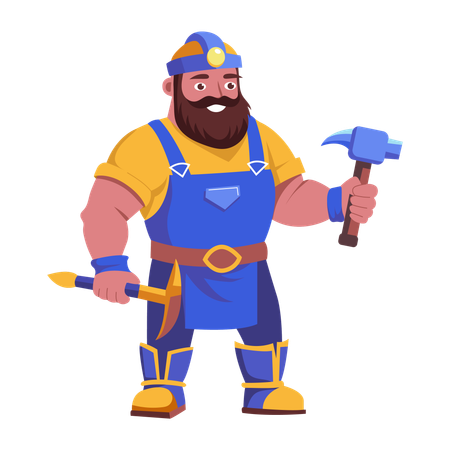 Dwarf blacksmith holding hammer  Illustration