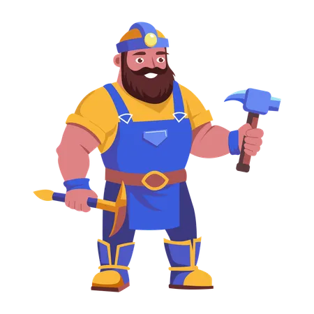 Dwarf blacksmith holding hammer  Illustration