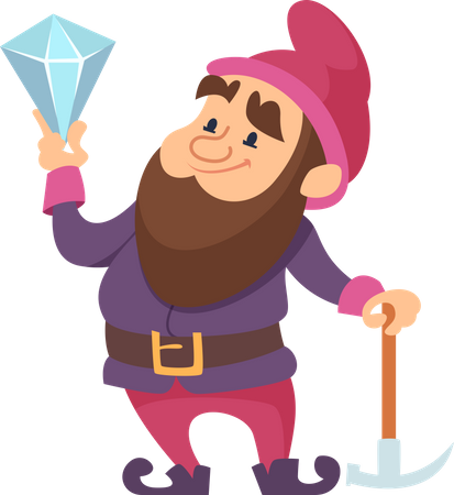 Dwarf holding axe and diamond Illustration