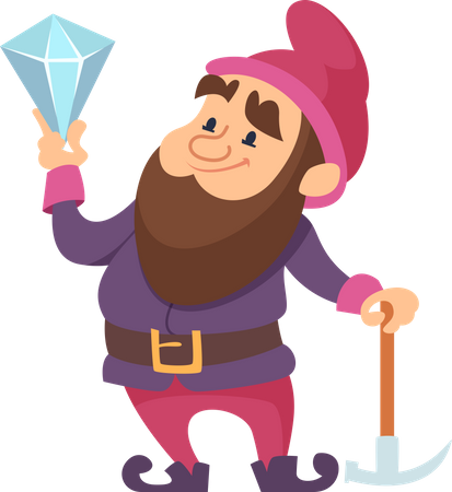 Dwarf holding axe and diamond  Illustration