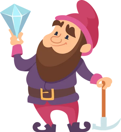 Dwarf holding axe and diamond  Illustration