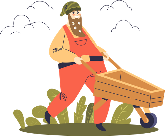 Dwarf pushing wheelbarrow Illustration