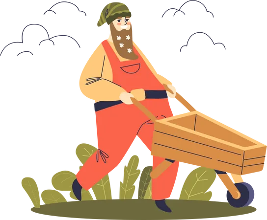 Dwarf pushing wheelbarrow  Illustration