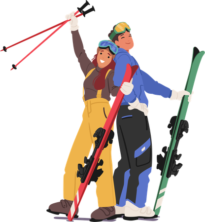 Dynamic Duo Of Skiers  イラスト