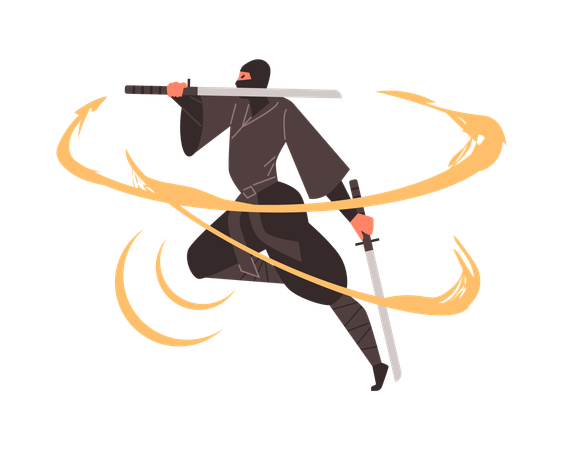 Dynamic ninja fighting  Illustration