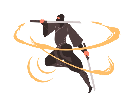 Dynamic ninja fighting  Illustration