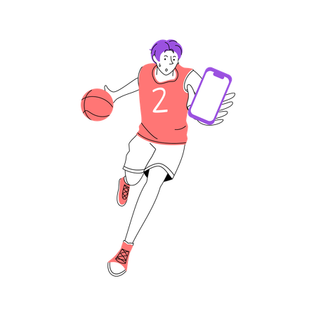 Dynamischer Basketballspieler mit Smartphone  Illustration