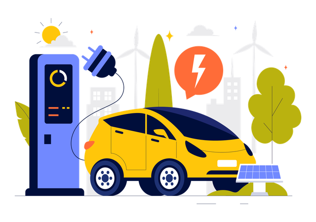 E-Car Battery Charging  Illustration