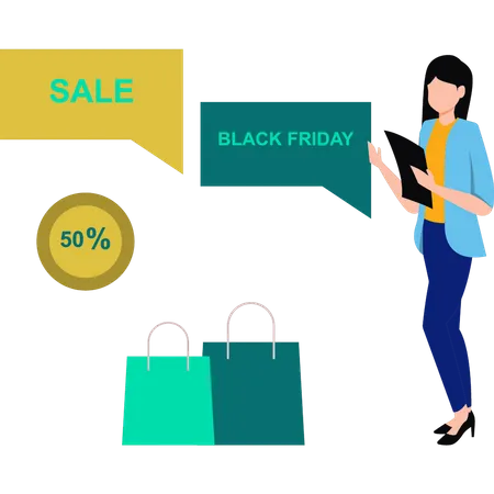 Girl Shopping Online From Black Friday Illustration