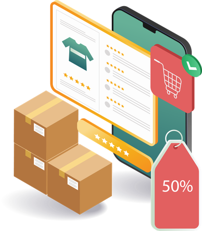 E-commerce market cardboard package for shopping  Illustration